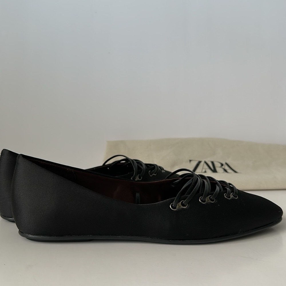 Zara Black Lace-Up Women's Flats - Picture 4 of 15
